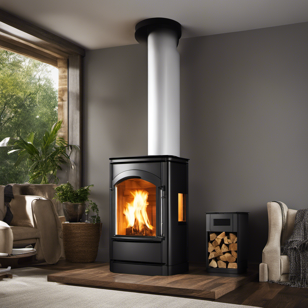 An image showcasing a detailed visual of a wood pellet stove pipe connecting seamlessly to an existing chimney
