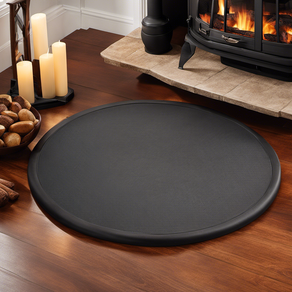 An image of a well-insulated hearth pad, made of thick fire-resistant material, with a sleek, textured surface