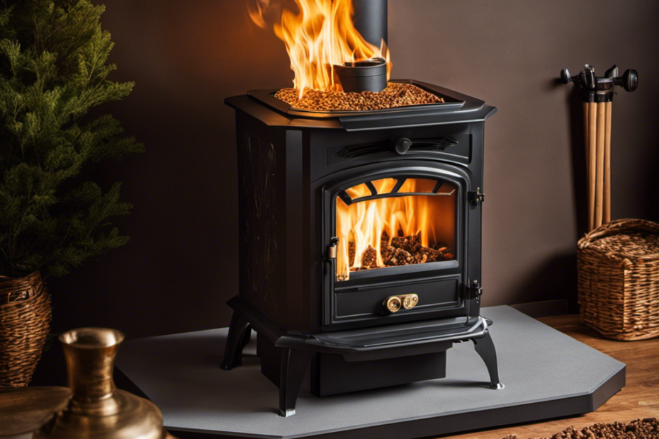 An image showcasing a close-up of a wood pellet stove, filled with high-quality wood pellets