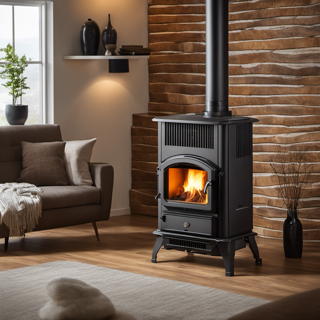 An image showcasing a close-up of a wood pellet stove emitting a gentle warmth