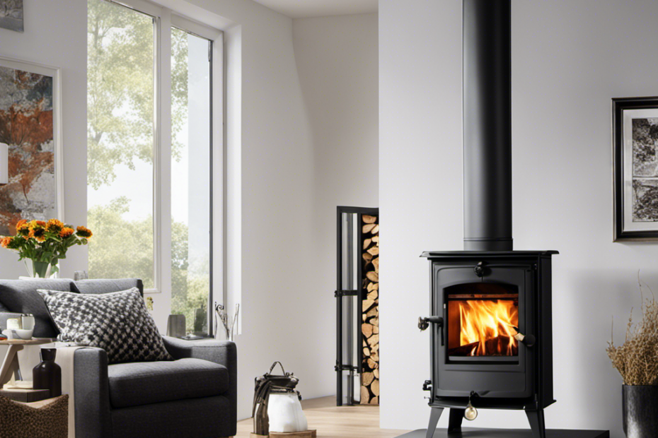 An image showcasing a wood stove with a T cap flue installed