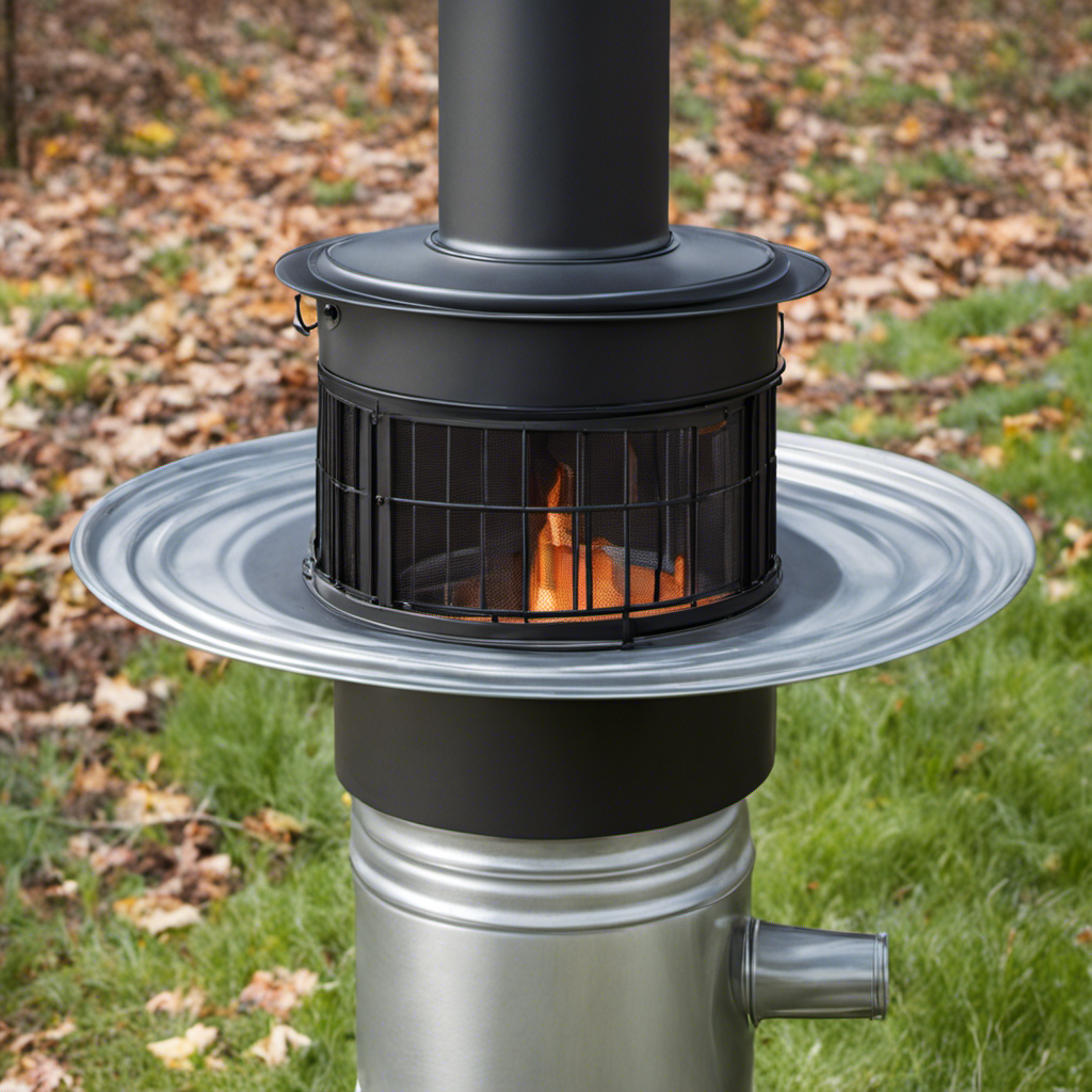 An image showcasing a sturdy metal T cap attached to a wood stove chimney, preventing rain, snow, and debris from entering