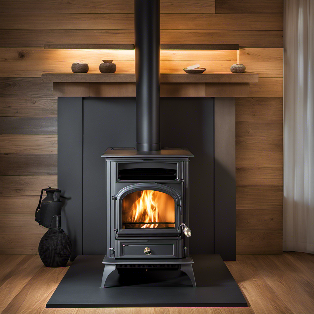 An image showcasing the efficiency of a wood pellet stove by contrasting a stack of wood pellets, emitting cozy warmth, with an LP gas tank, highlighting the eco-friendly and sustainable advantages
