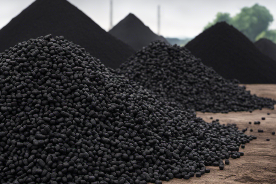 An image showcasing three distinct piles of fuel: a heap of coal with its characteristic black, glossy texture, a stack of neatly cut logs representing wood, and a mound of uniform, compacted pellets