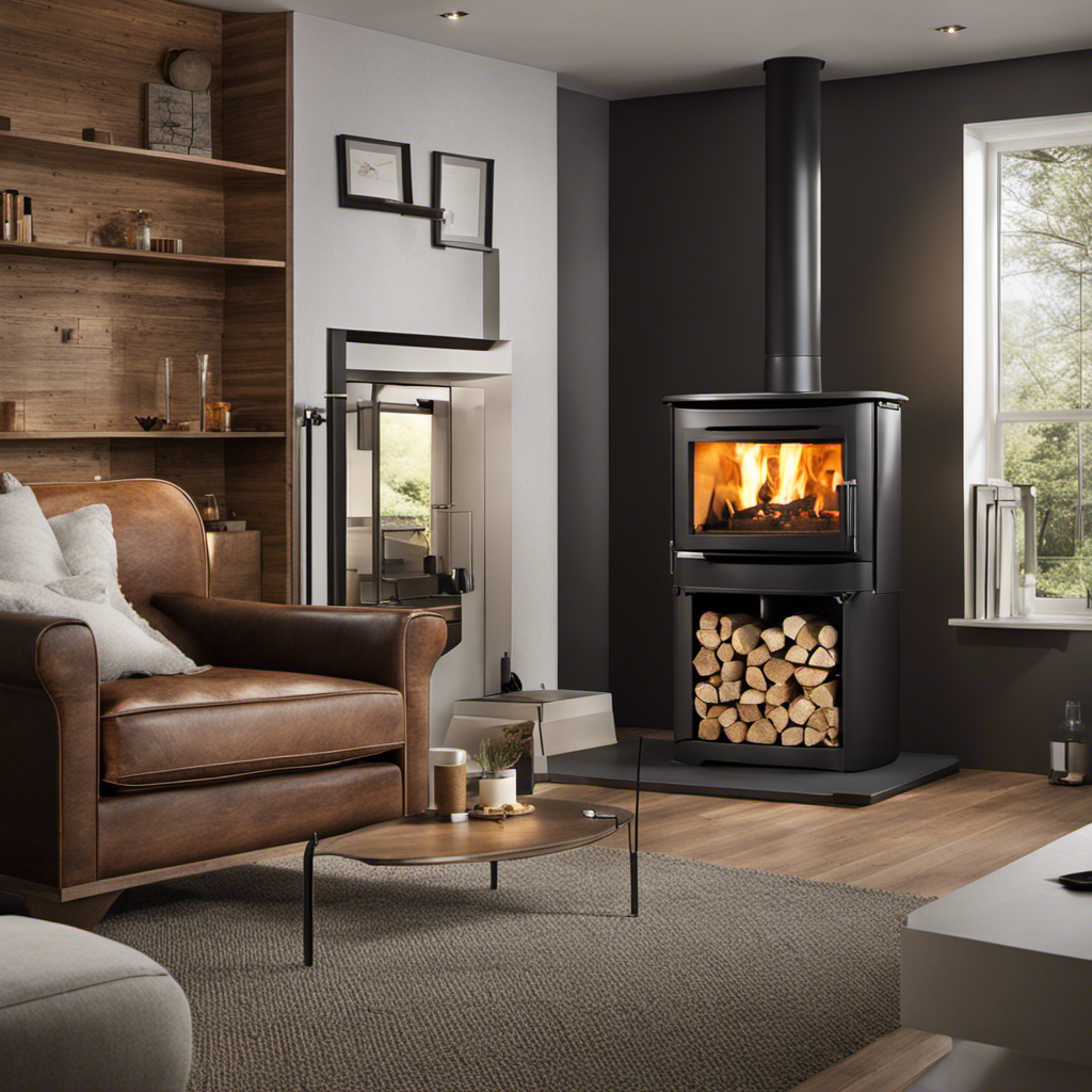 An image that contrasts a traditional wood-burning stove with a modern pellet stove