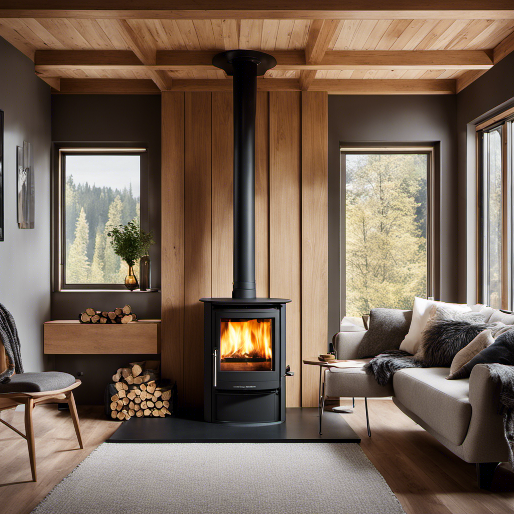 An image showcasing a cozy living room with a traditional wood stove radiating warmth and a modern pellet stove providing convenience