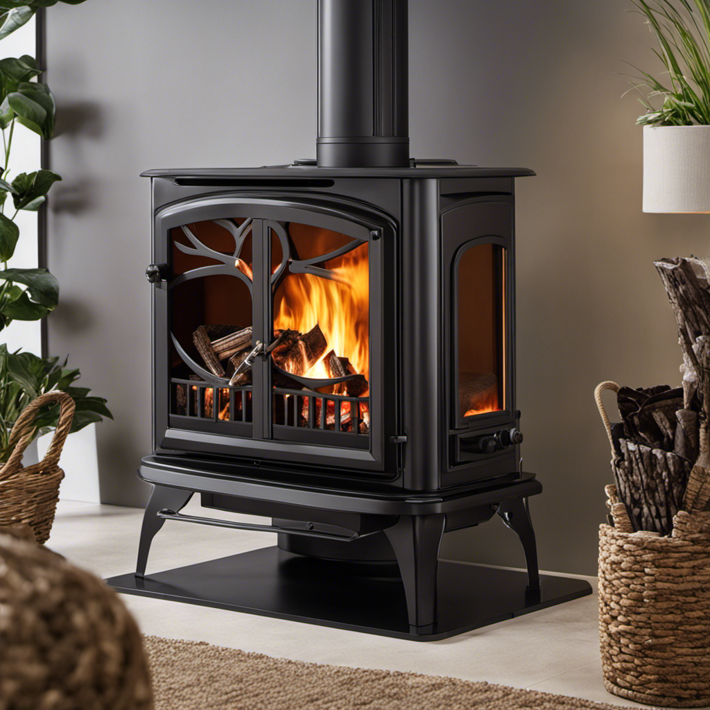 An image showcasing a sleek and modern catalytic wood stove, with its intricate metallic components highlighted