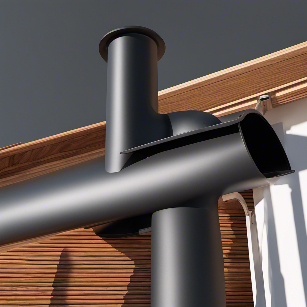 An image showcasing a close-up view of a properly installed wood stove pipe protruding through a roof