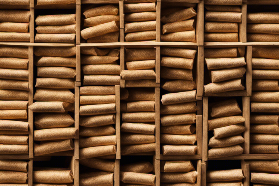 An image showcasing a stack of premium wood pellets neatly arranged in a rustic wooden crate