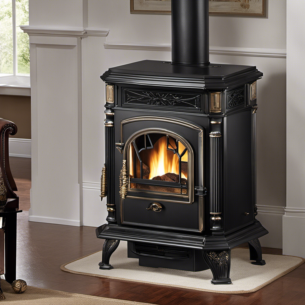 An image showcasing a well-crafted coal pellet stove, its sleek design adorned with intricate woodwork