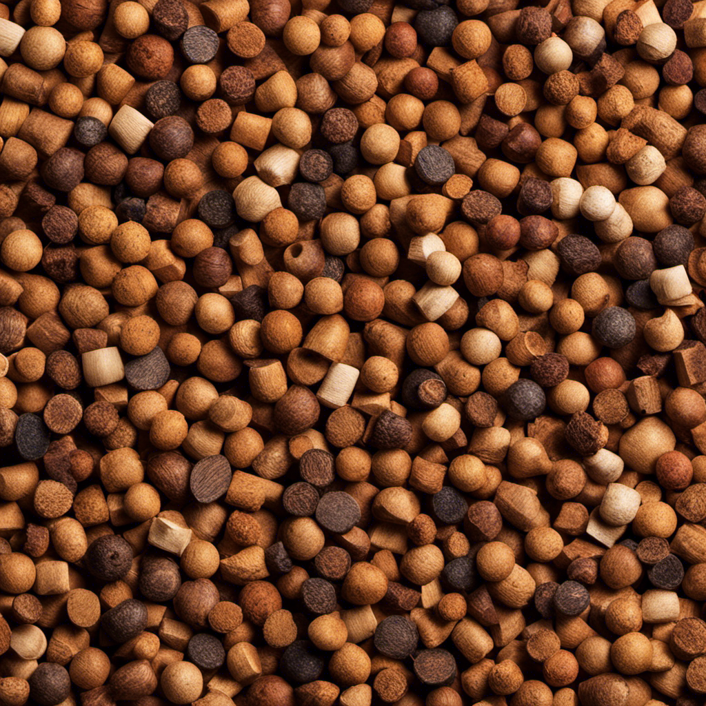 An image showcasing a variety of wood pellets, each with distinctive colors, textures, and grain patterns