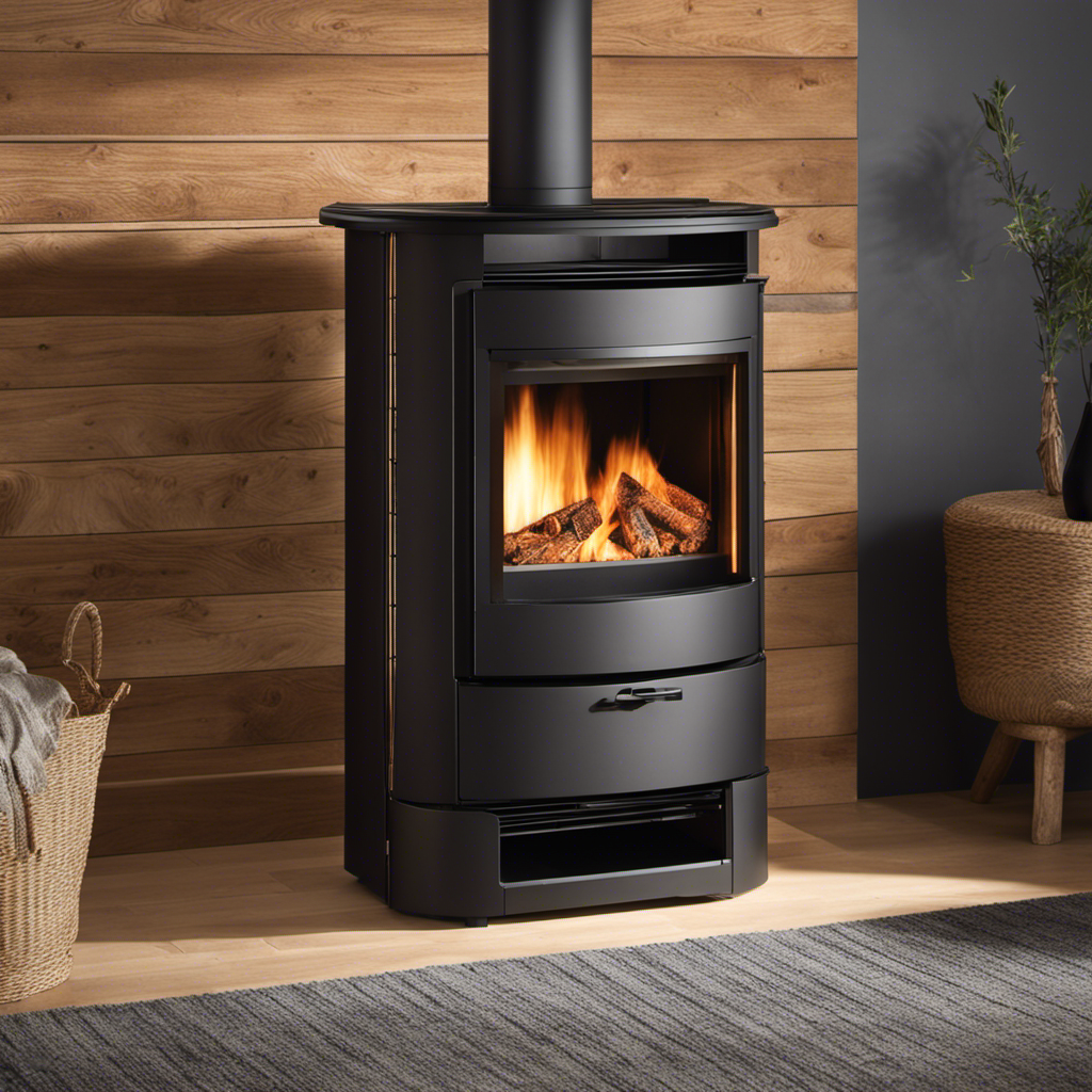An image showcasing two stoves side by side - a sleek, modern pellet stove exuding warmth and convenience, contrasting with a rustic, traditional wood stove emanating a cozy, traditional ambiance