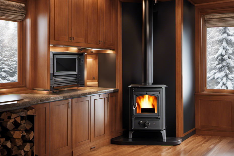An image showcasing the intricate inner workings of a wood pellet stove, highlighting the vacuum switch's pivotal role