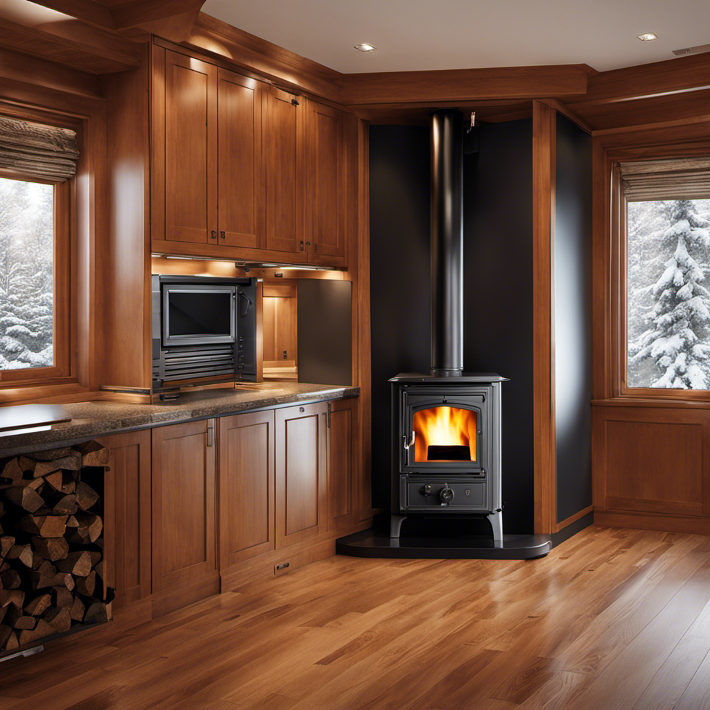 An image showcasing the intricate inner workings of a wood pellet stove, highlighting the vacuum switch's pivotal role