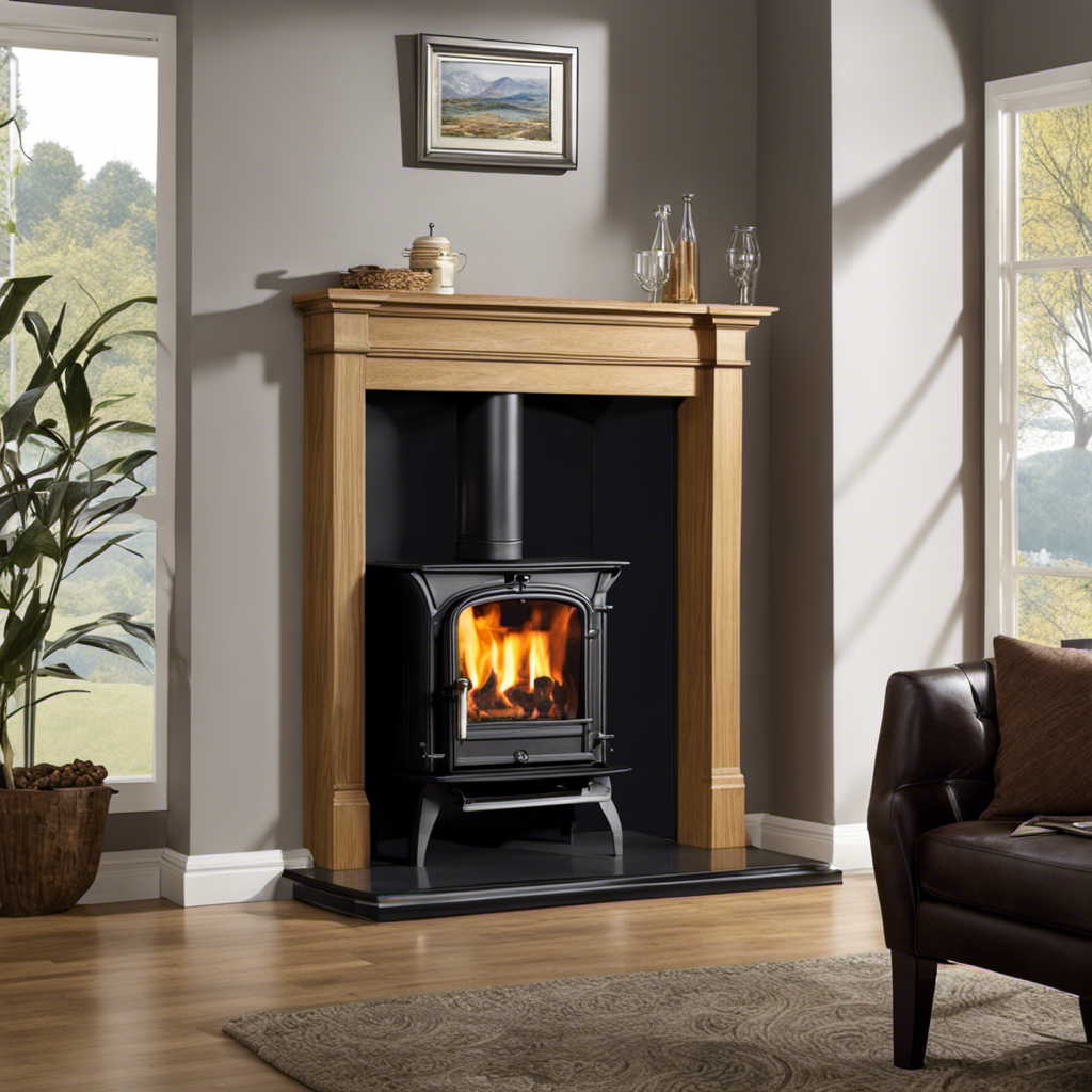 An image showcasing a robust tempered glass panel, seamlessly fitted into a sturdy cast iron frame, safeguarding the fiery interior of a wood stove