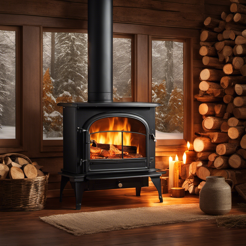 An image showcasing a cozy wood stove scene