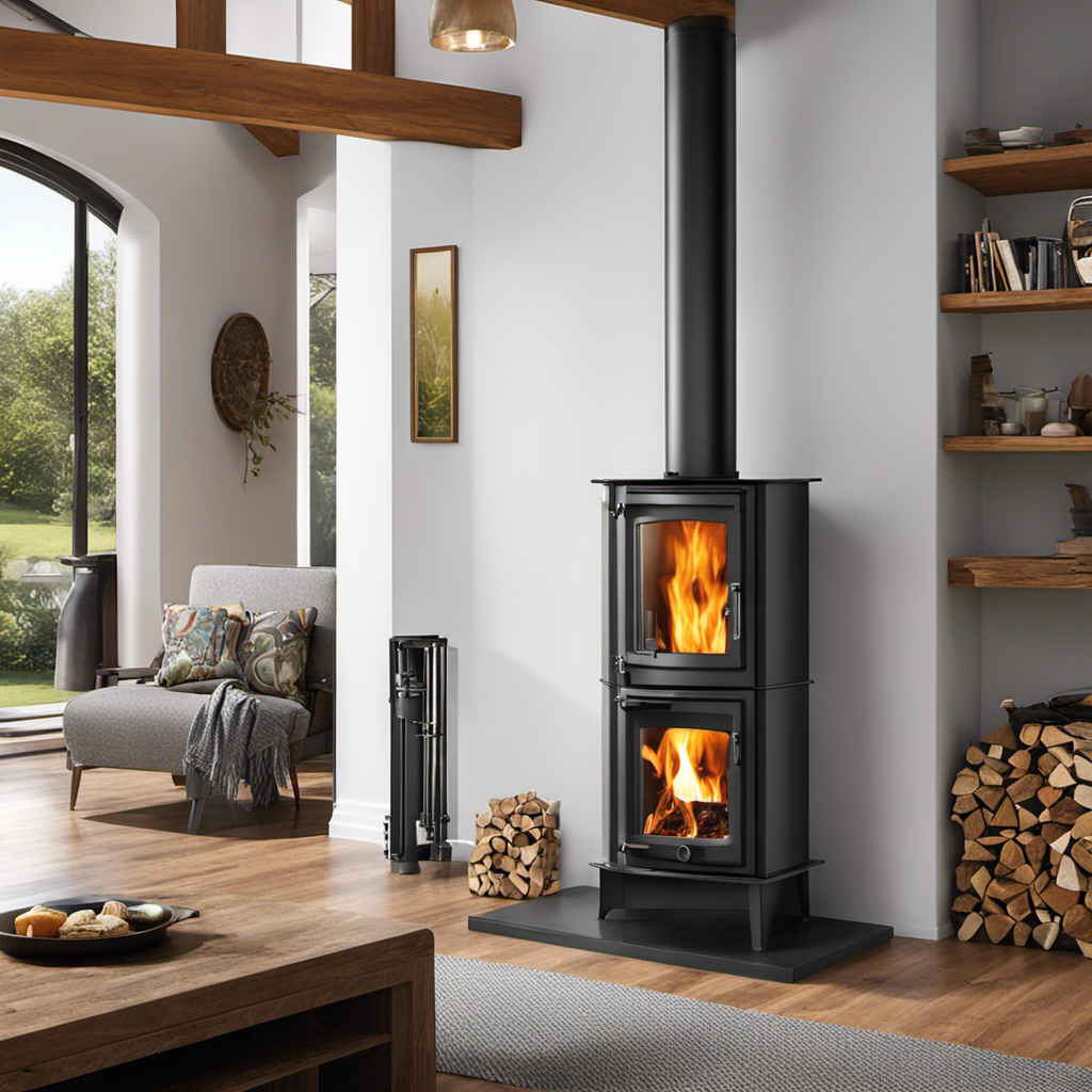 An image showcasing a wood stove with a chimney liner