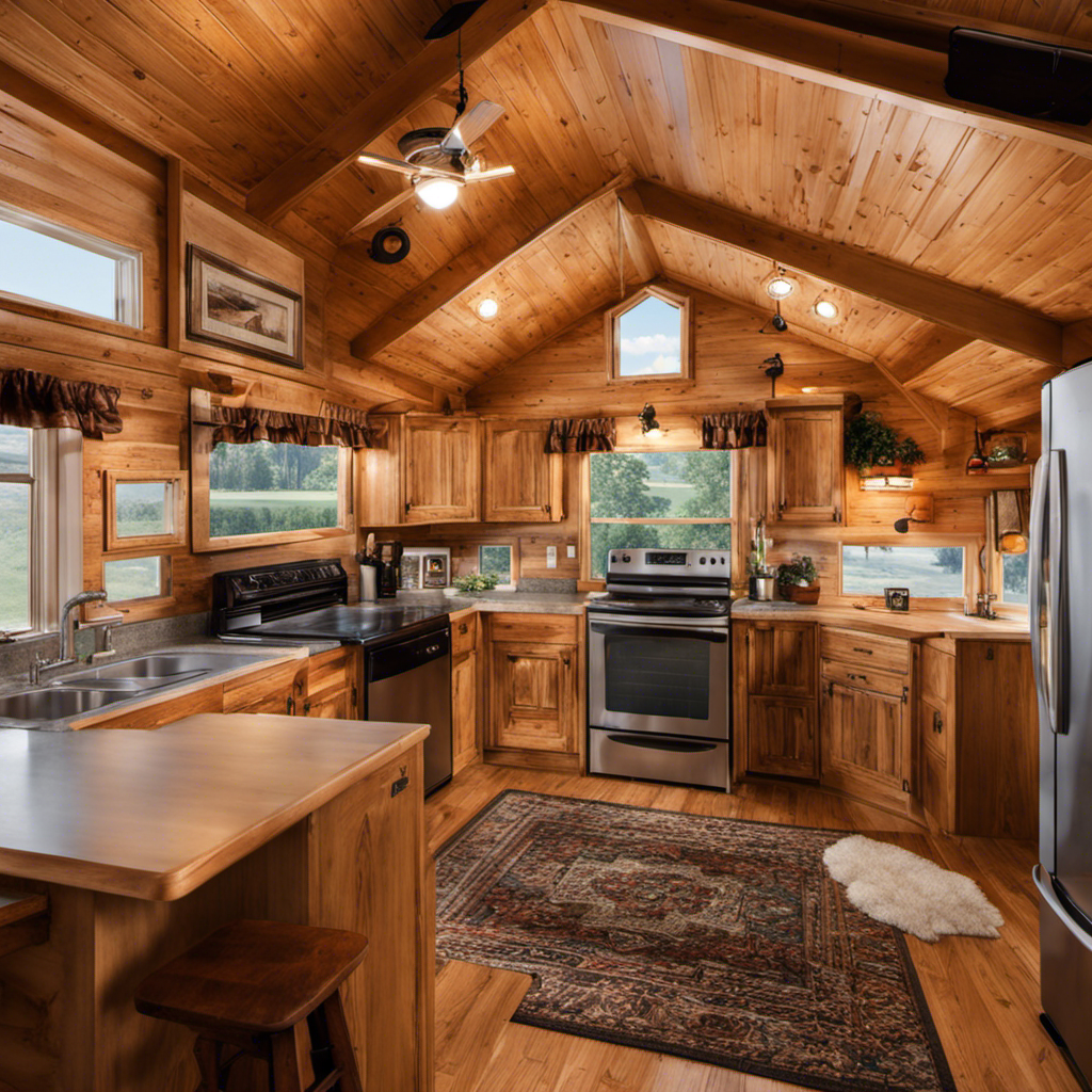 An image showcasing a cozy 1300 sq ft mobile home with cathedral ceilings
