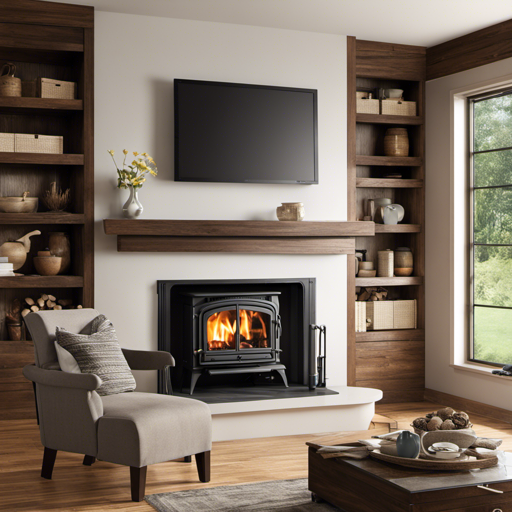 An image showcasing a homeowner's dilemma: a stunning wood stove insert that is a tad too large for their hearth