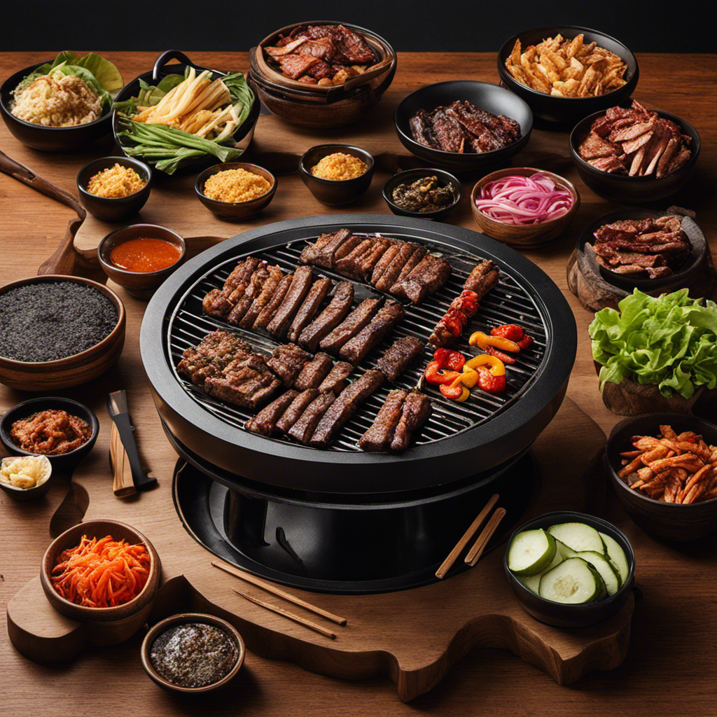 An image featuring a traditional Korean BBQ grill with charcoal and wood chips neatly arranged around it