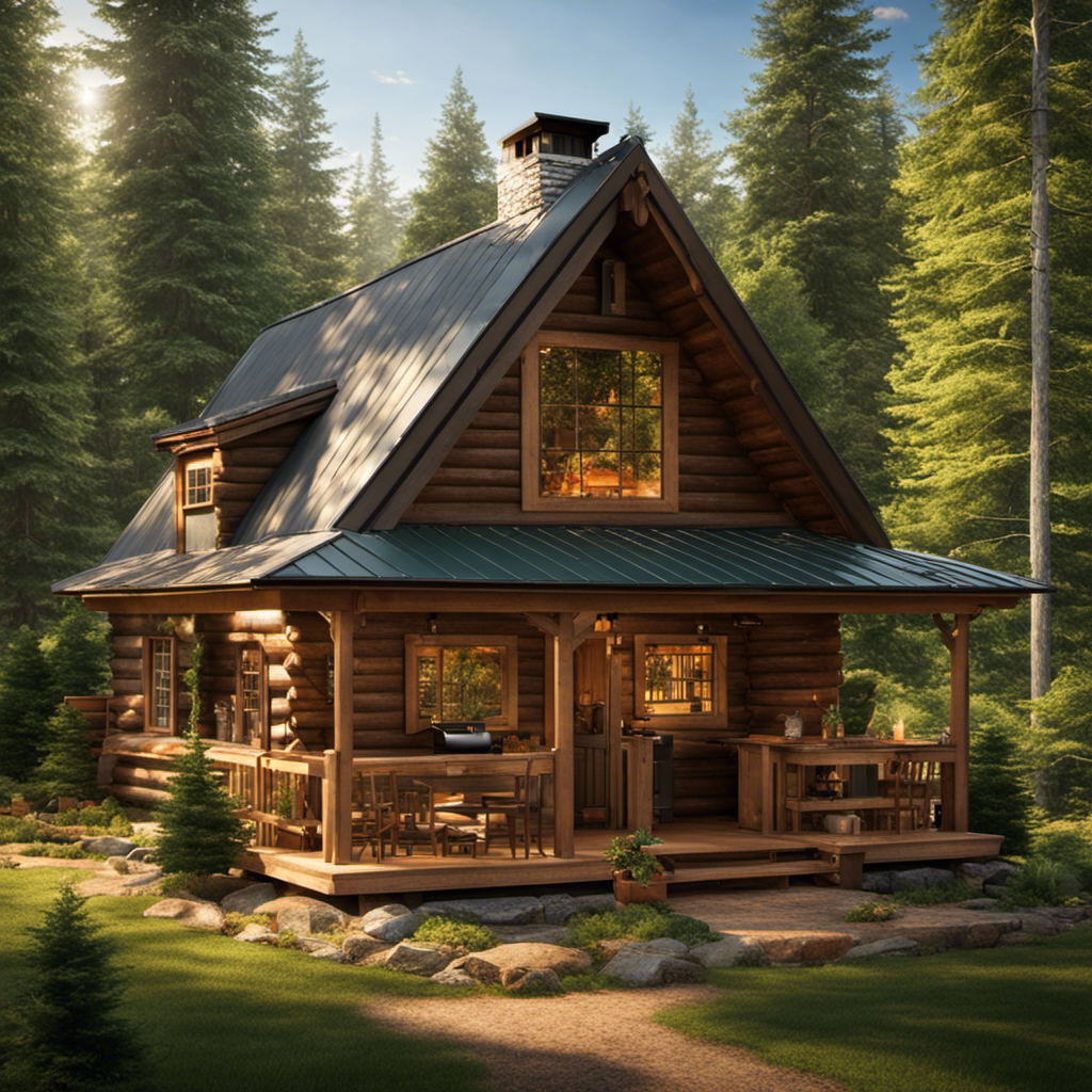 An image showcasing a sprawling, verdant forest in the backdrop, with a rustic wooden cabin nestled amidst towering trees