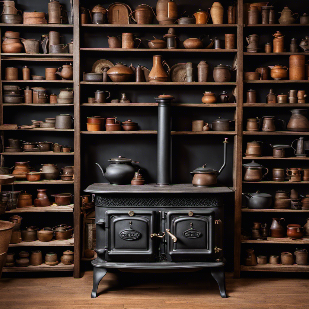 An image showcasing a clutter-free, well-organized vintage cast iron stove workshop