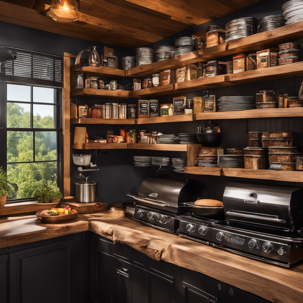 An image showcasing a cozy kitchen with shelves filled with an array of cookbooks, featuring titles on barbecue, smoking techniques, and flavor pairings, all ready to inspire your culinary adventures with the Copperhead Wood Pellet Smoker 5-Series