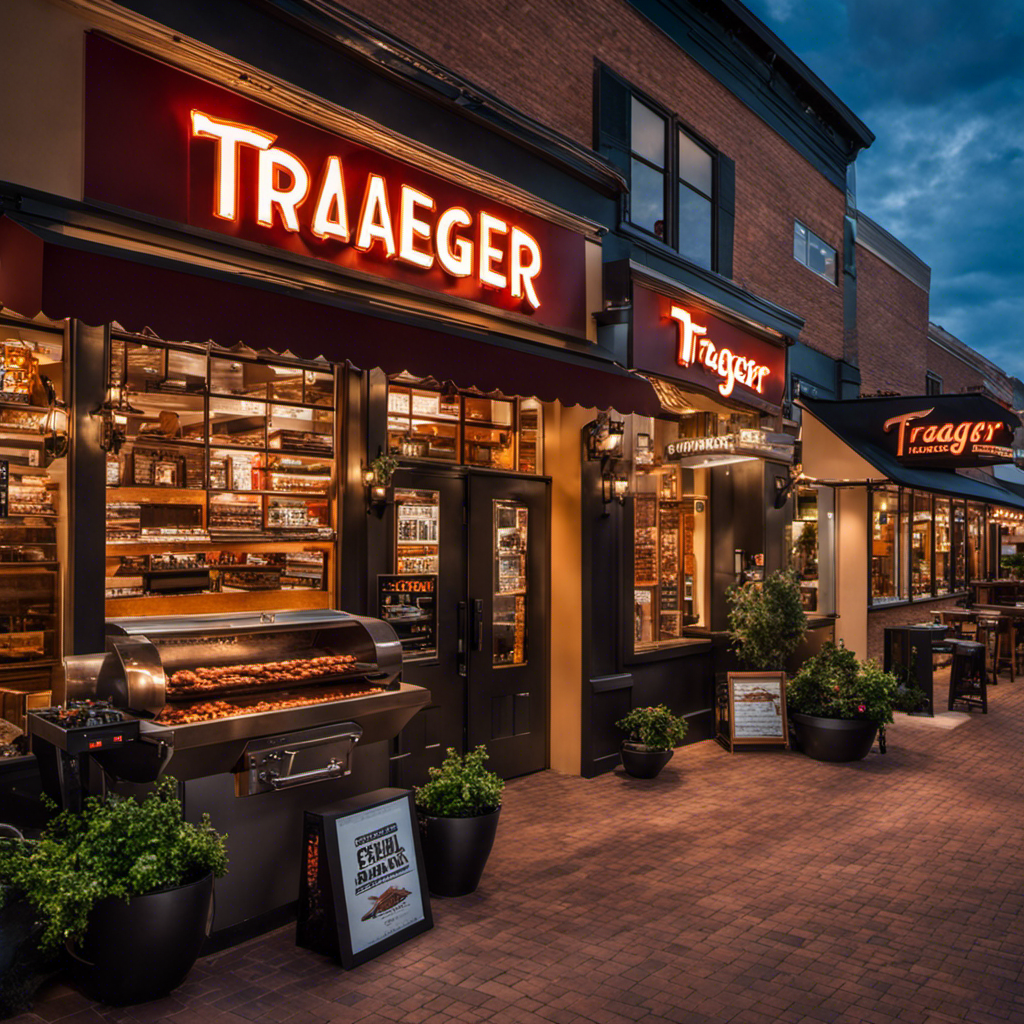 An image showcasing the vibrant streets of Gainesville, Florida, highlighting a local specialized store that offers a variety of Traeger Wood Pellet Grills