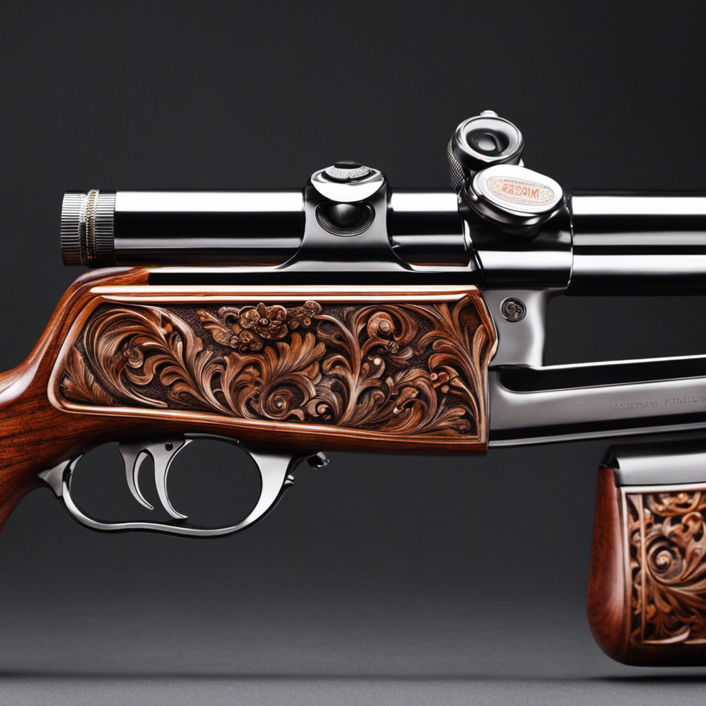 An image showcasing a pellet gun with two distinct stocks—an intricately carved wooden stock exuding a classic charm, juxtaposed with a sleek synthetic stock boasting ergonomic contours and a modern, vibrant finish