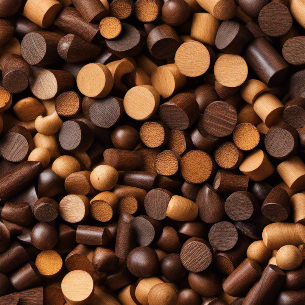 An image showcasing two distinct piles of pellets: one composed of rich, dark hardwood, and the other a blend of various woods