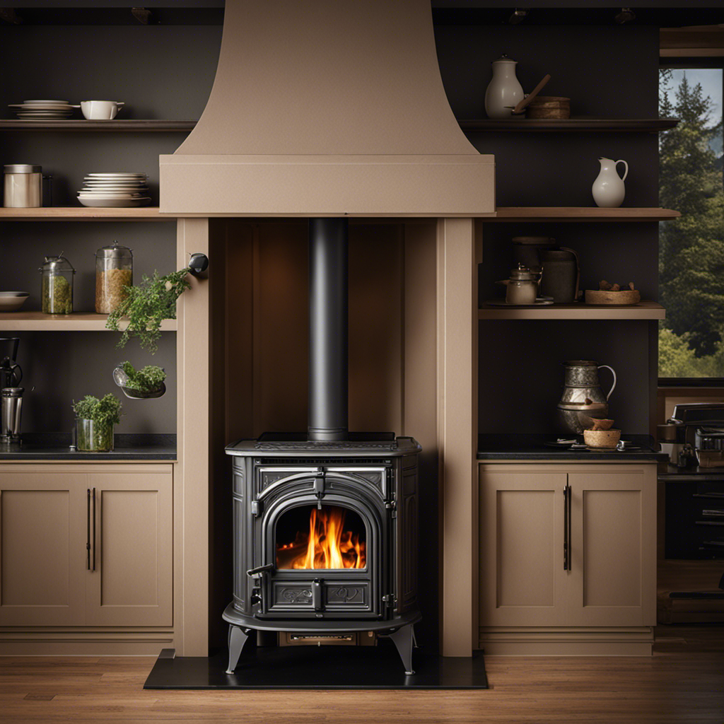 An image showcasing a wooden stove with a clear view of the damper handle