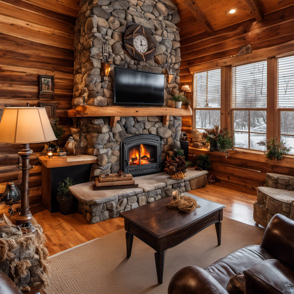 An image that showcases a cozy living room with a beautifully designed wood pellet insert fireplace, surrounded by rustic wooden décor, set against the backdrop of charming Frankenmuth, inviting readers to discover local sellers