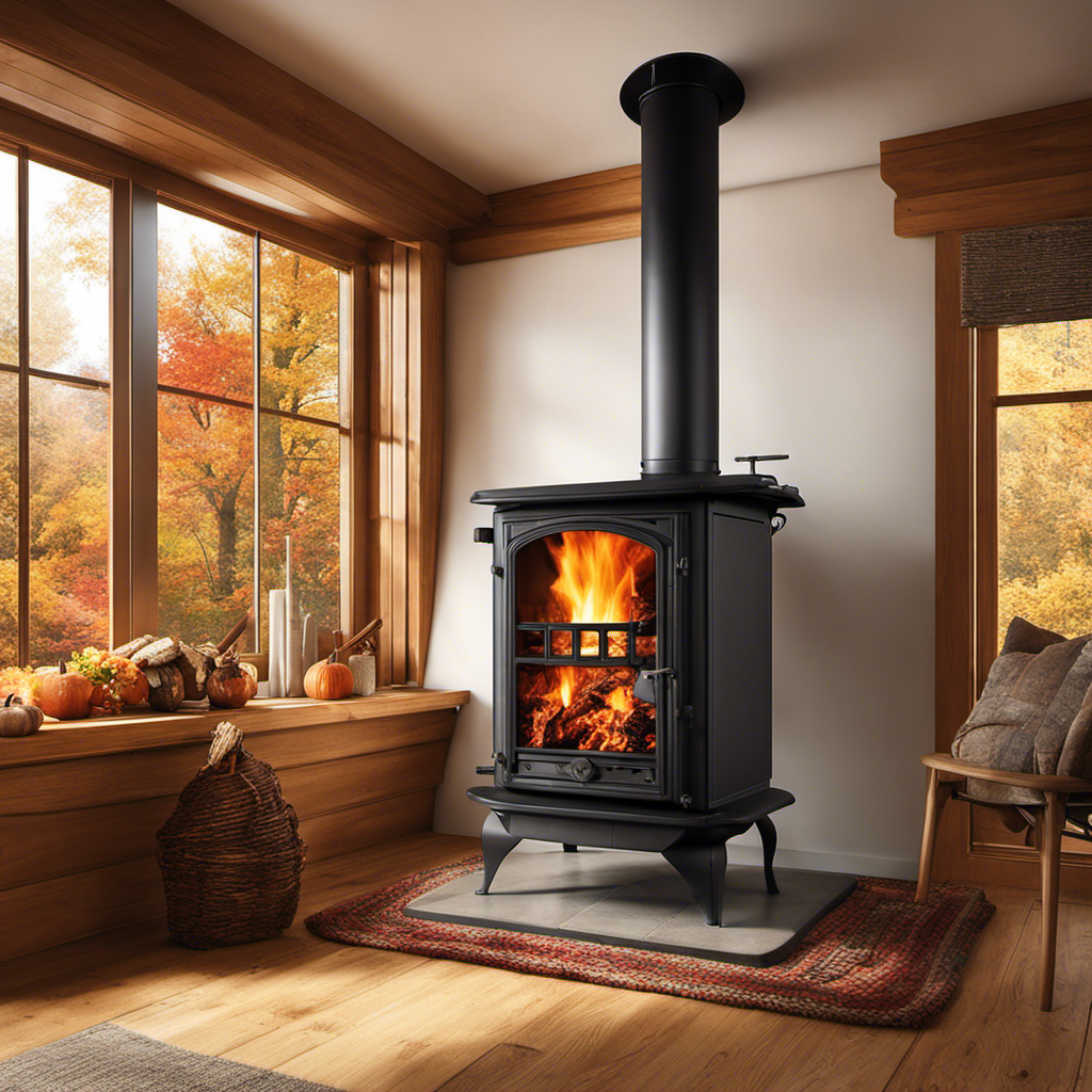 An image showcasing a pristine wood stove with fresh logs crackling inside