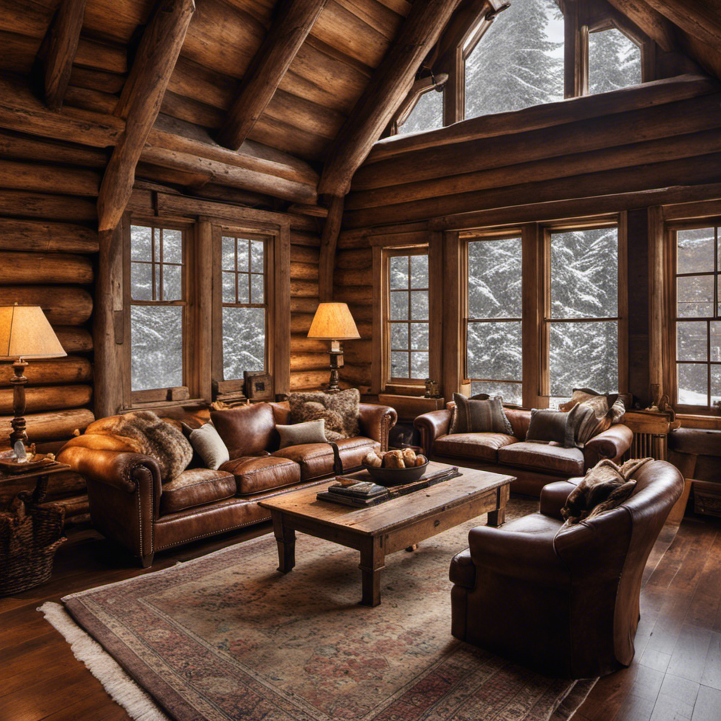 An image showcasing a rustic living room with a wood stove at its center, emitting feeble heat