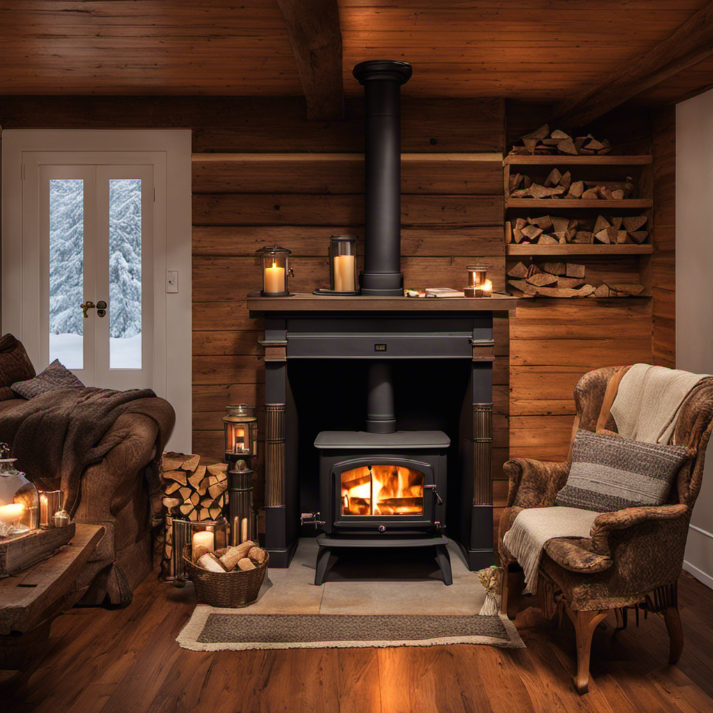 An image of a cozy living room with a well-maintained wood stove as the focal point