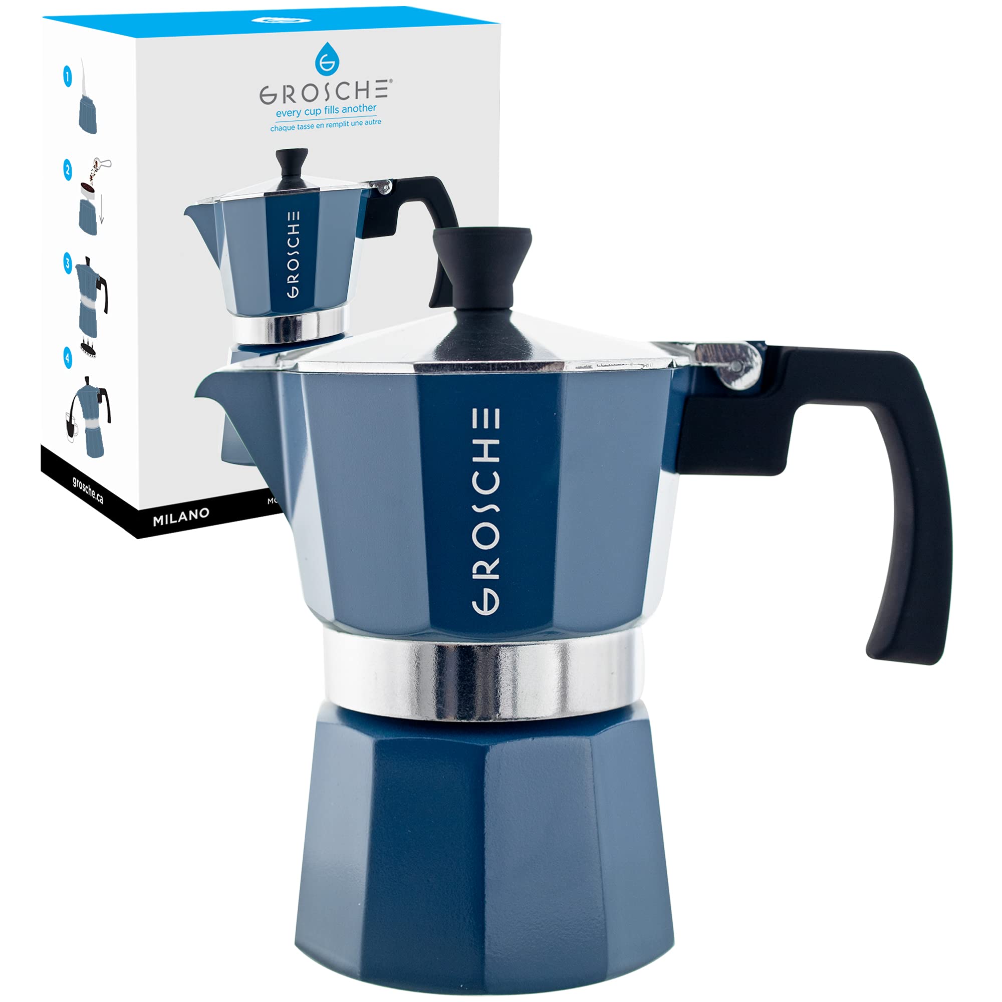 GROSCHE Milano Stovetop Espresso Maker Moka Pot 3 espresso Cup - 5 oz, Blue