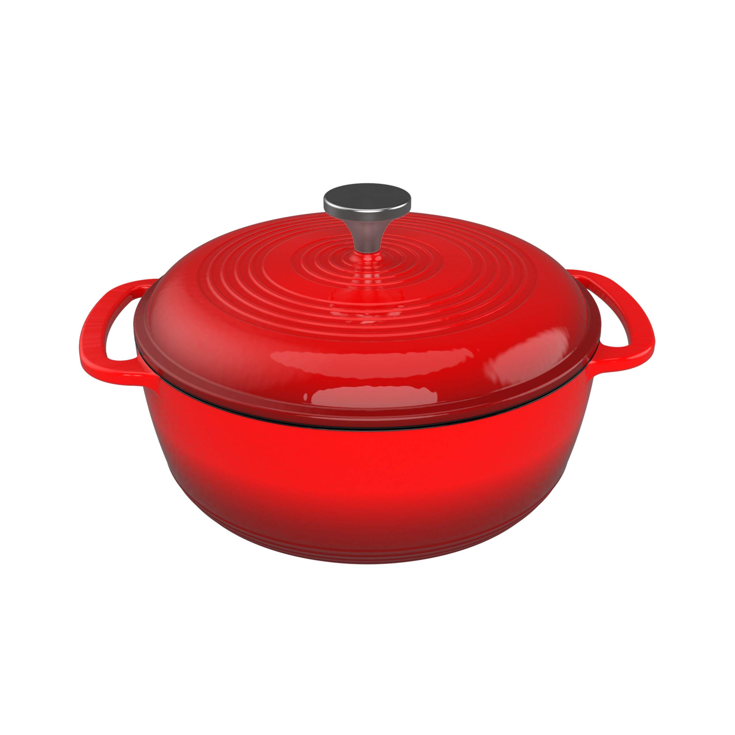 Classic Cuisine Cast Iron Dutch Lid 3 Quart Enamel Coated Oven or Stovetop-for Soup, Chicken, Pot Roast and More-Kitchen Cookware, Red