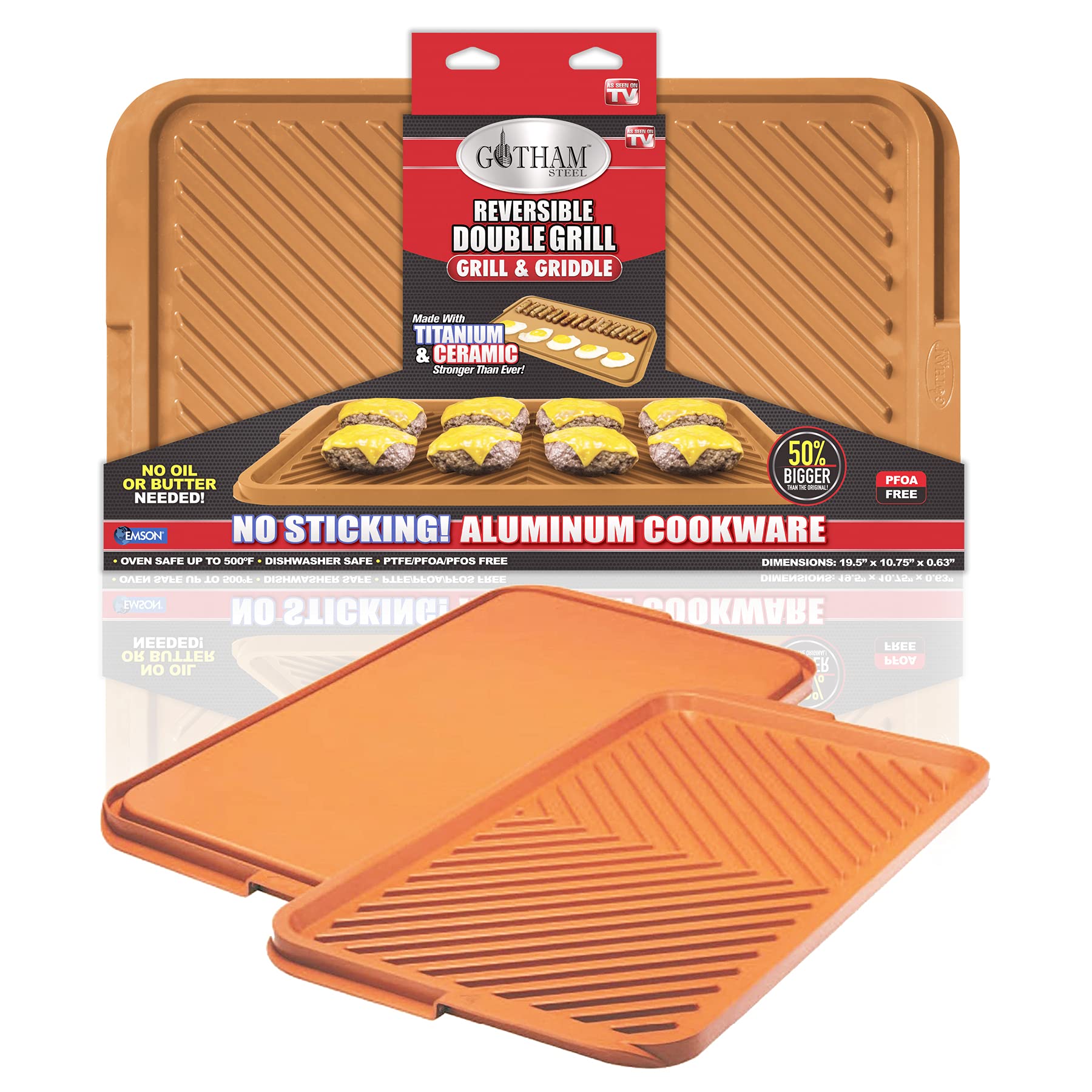 Gotham Steel XL Nonstick 2 in 1 Griddle Pan & Grill Pan for Stovetop & Outdoor Use