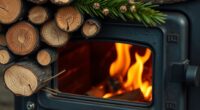 burning pine in stove