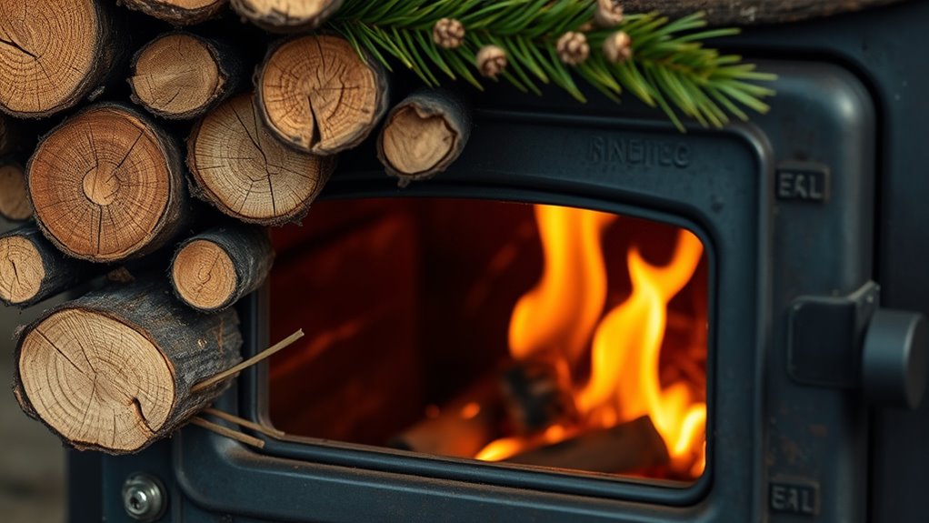 burning pine in stove