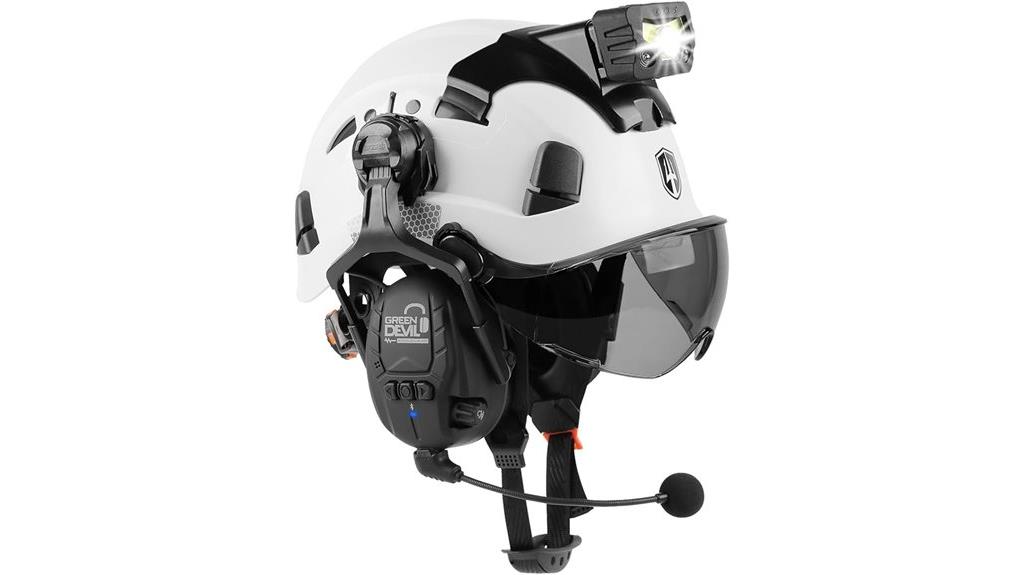 green safety helmet with visor