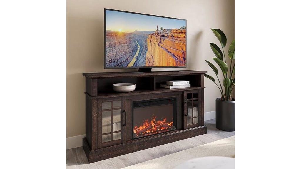 rustic tv stand with fireplace