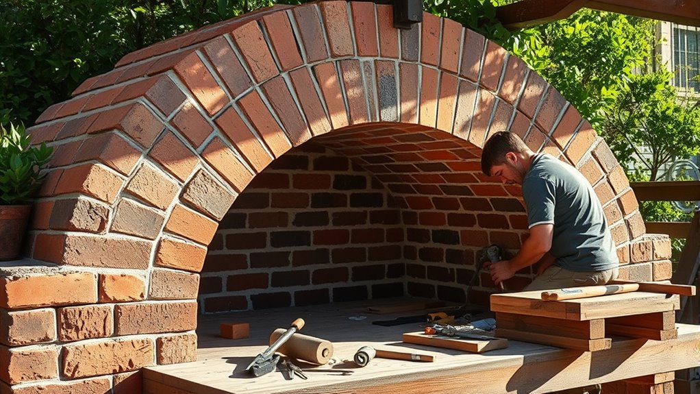 constructing brick outdoor pizza oven