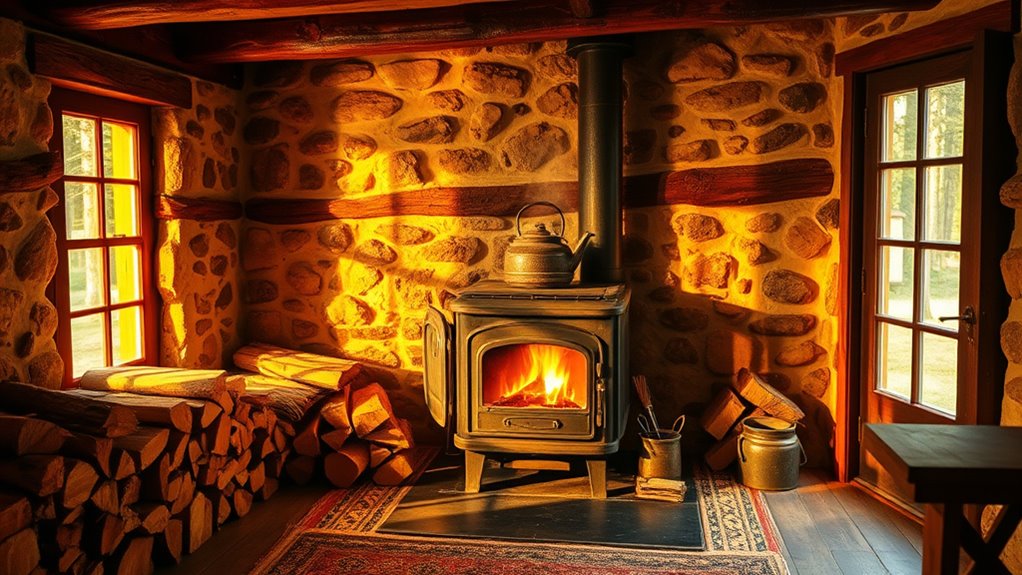 off grid wood stove heating