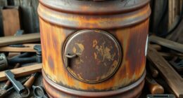 transforming barrel into workshop stove