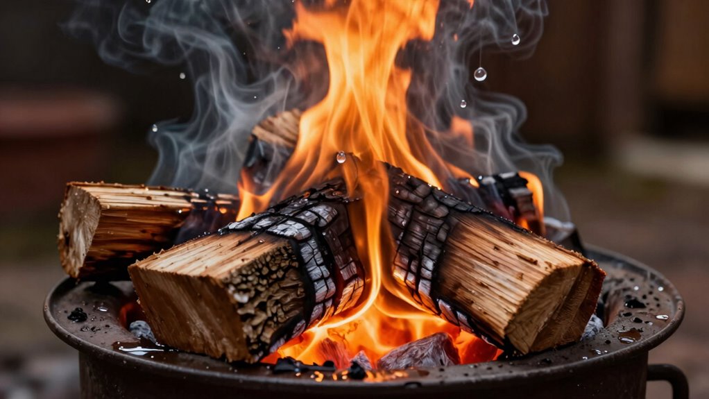 wet wood burns faster